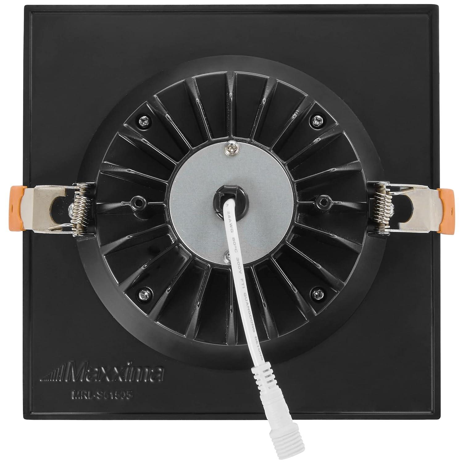 Maxxima 6” Ultra-Thin Recessed Anti-Glare LED Downlight Canless IC Rated 1200 Lumens 5 Color Temperature Select 2700K/3000K/3500K/4000K/5000K Dimmable Square Black Trim 90 CRI 5CCT Slim J-Box Included