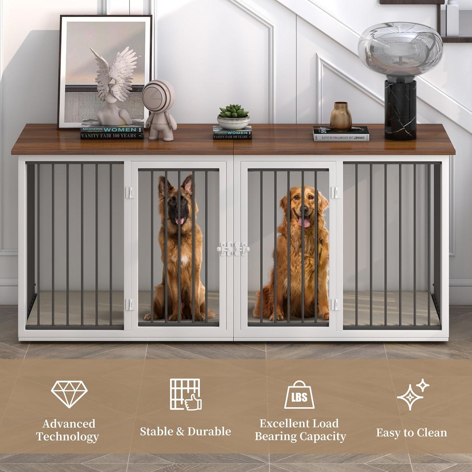 Tucker Murphy Pet™ Large Dog Crate Furniture for 2 Dogs, 71.6'' Steel Frame Dog Crate with Double Doors, Heavy Sturdy Dog Kennel