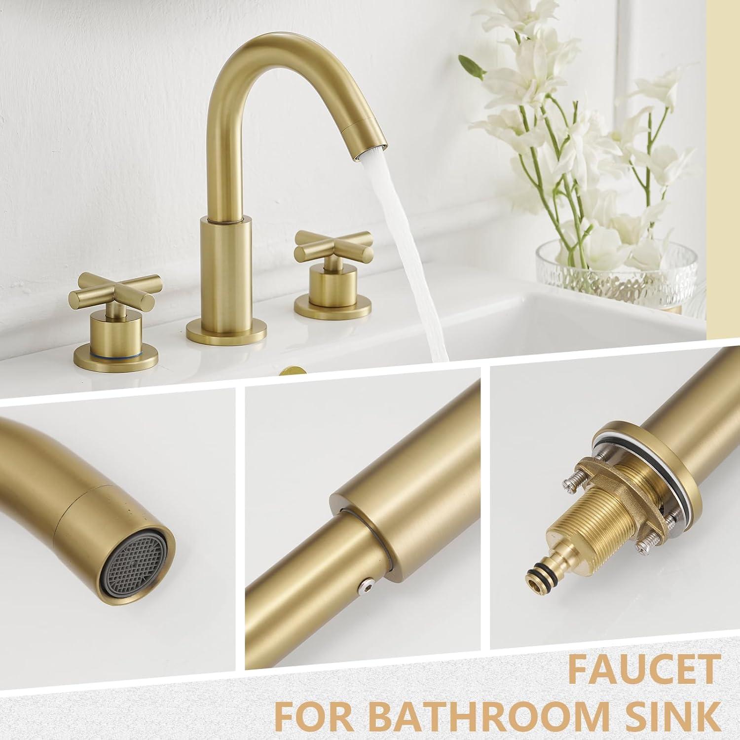 Brushed Gold Brass Double Handle Widespread Bathroom Faucet