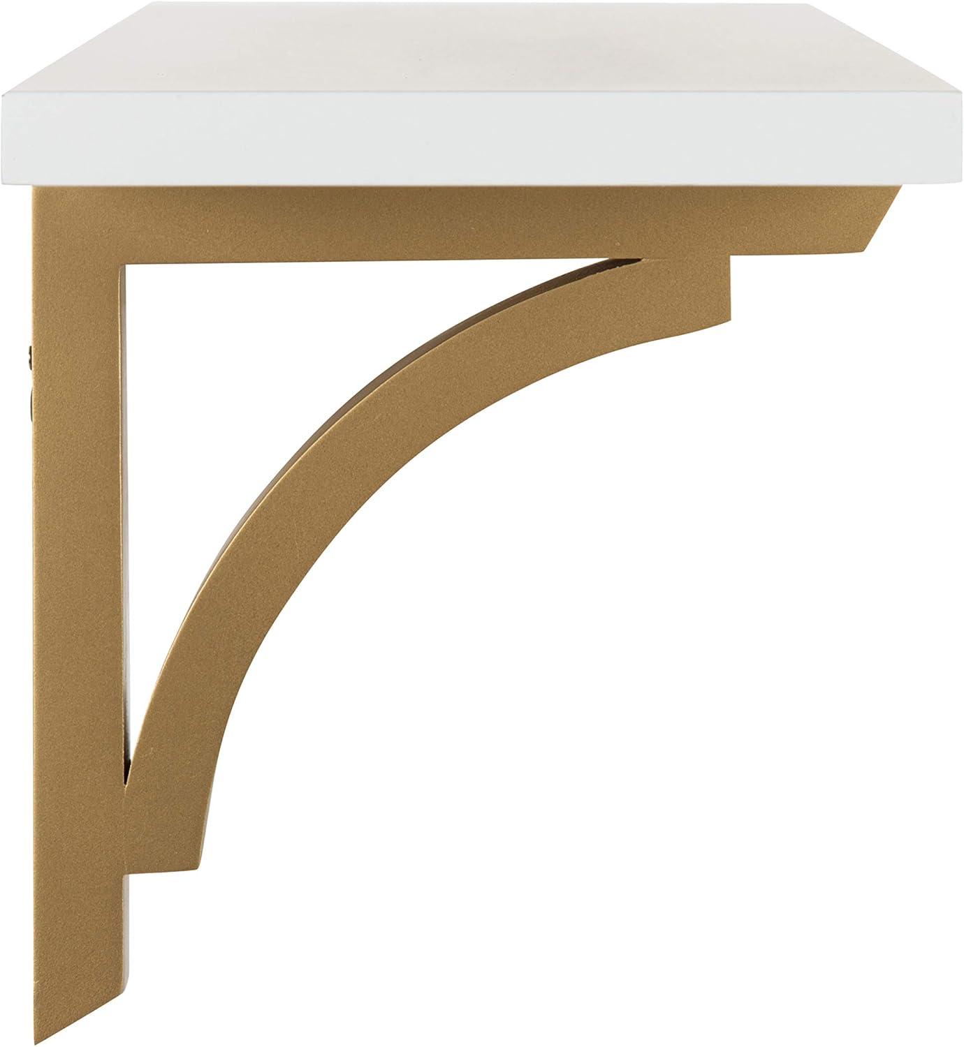 24" x 9" Corblynd Traditional Wood Wall Shelf White/Gold - Kate & Laurel: Bracket Shelf, Open Shelving Design, Includes Brackets