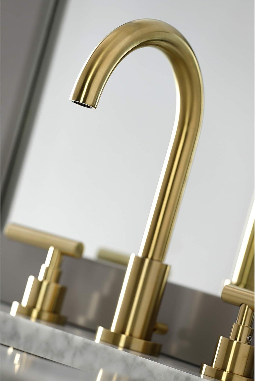 Kingston Brass Manhattan Two-Handle 3-Hole Deck Mount Widespread Bathroom Faucet with Brass Pop-Up Drain