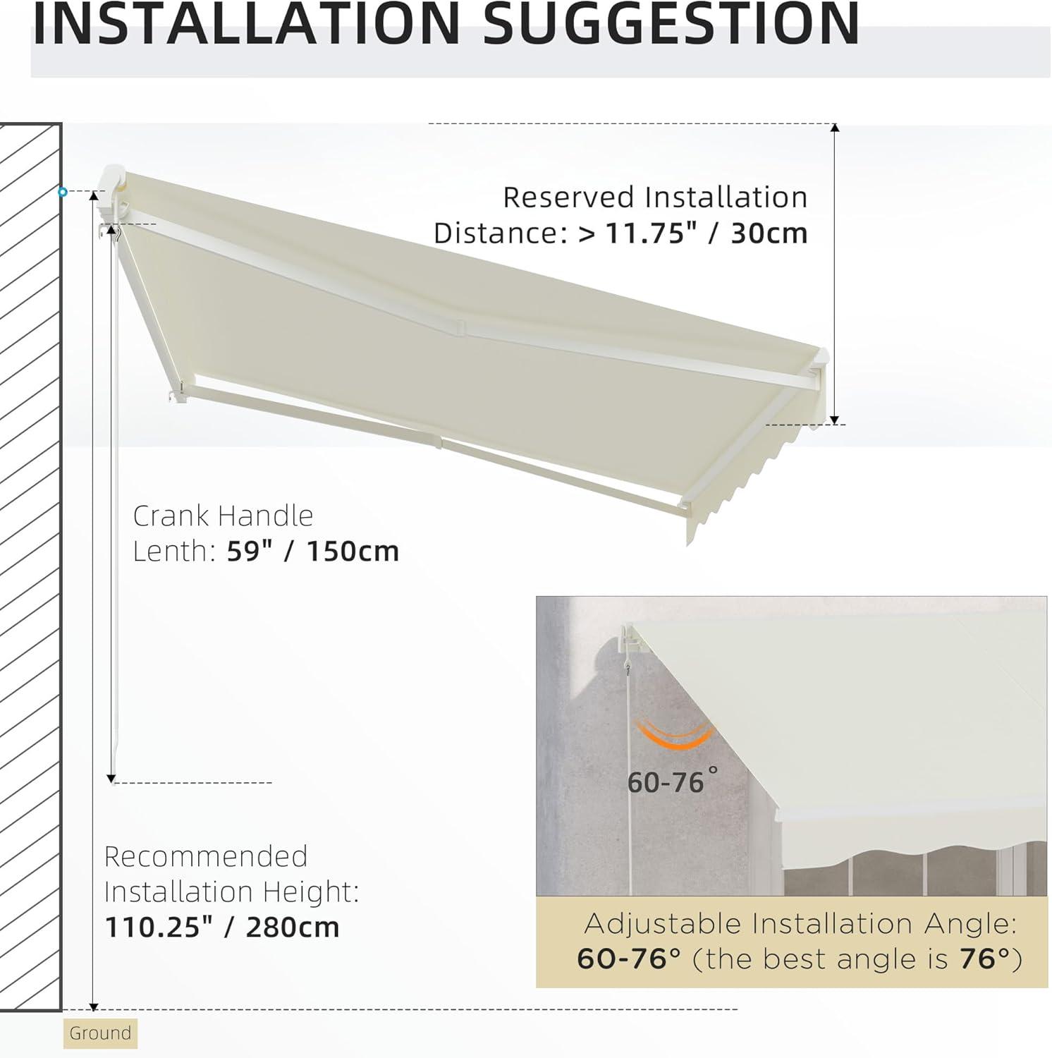 Outsunny 59'' Polyester Cream Cover Motorized Retractable Patio Awning