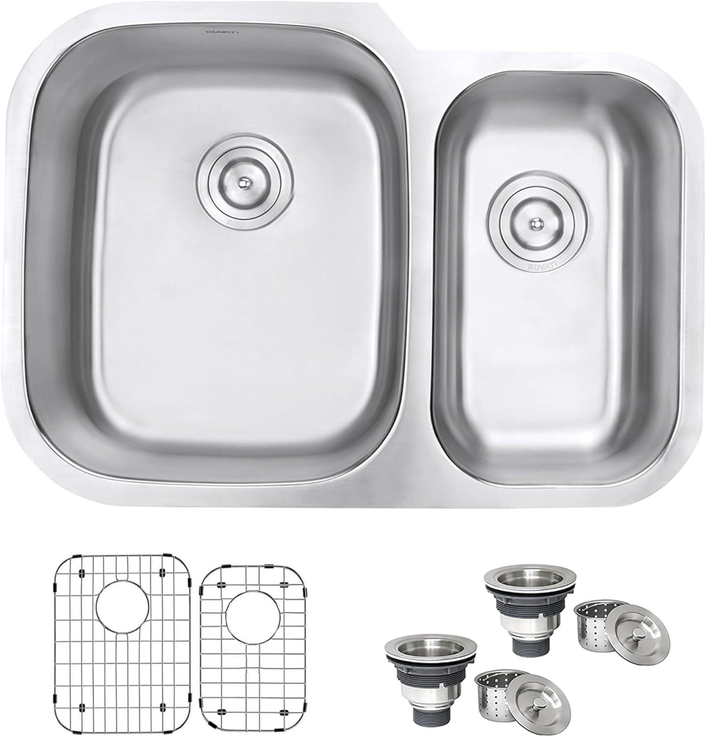 Ruvati 29-inch Undermount 60/40 Double Bowl 16 Gauge Stainless Steel Kitchen Sink