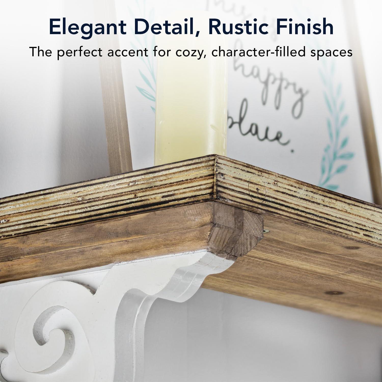 American Art Decor Set of 2 Corbel Shelf Brackets - Vintage Decorative Shelving & Storage - Rustic Farmhouse Decor for Living Room, Bedroom, Kitchen, Office & More (Brown & White, 12”x2 x7.75”)