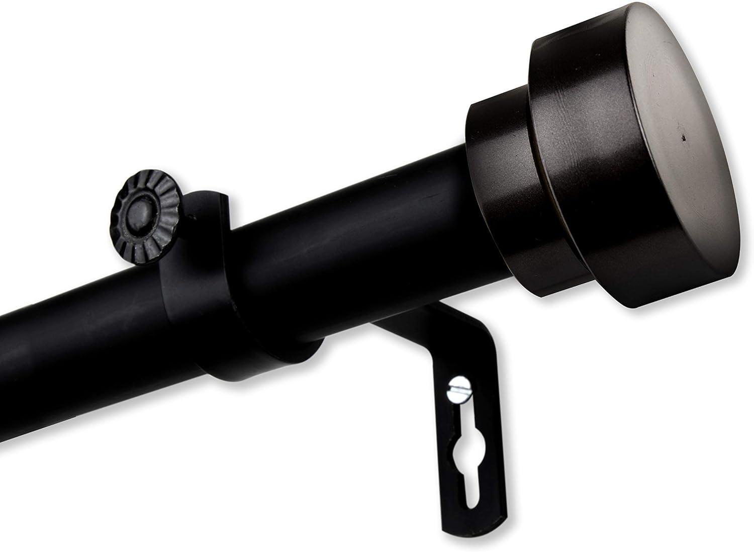 Adjustable Black Steel Single Curtain Rod with Finial