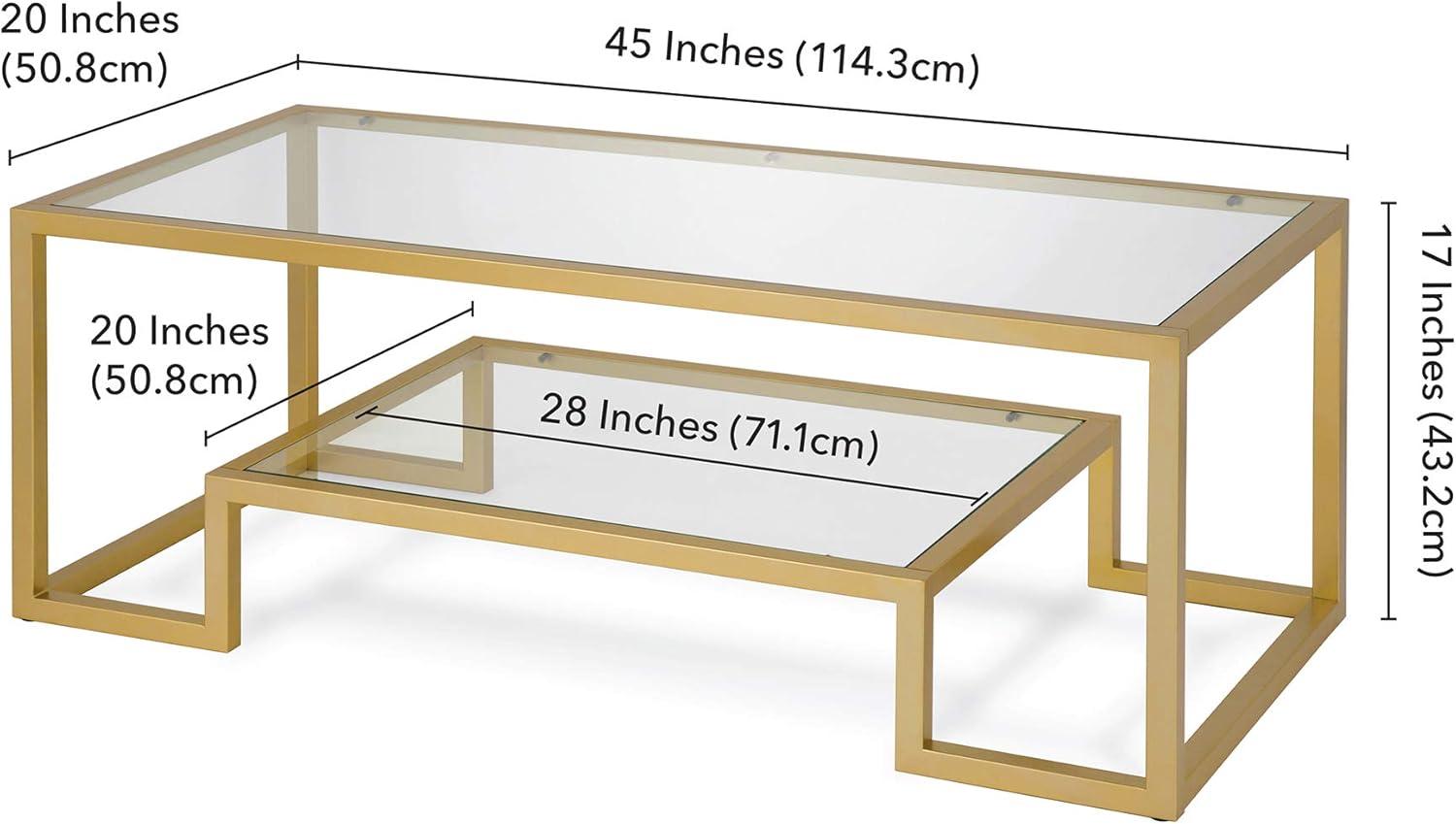 Evelyn&Zoe Athena 45" Wide Rectangular Coffee Table, Brass