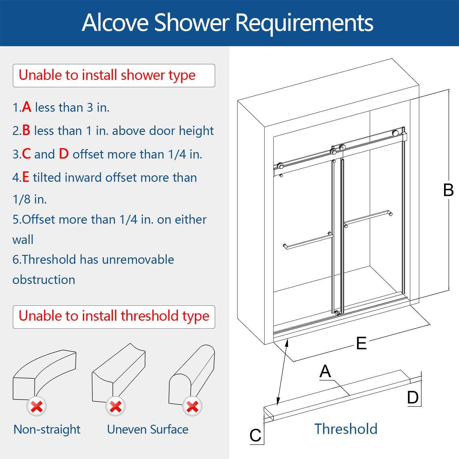 56-60"W x 76"H Frameless Double Sliding Shower Door