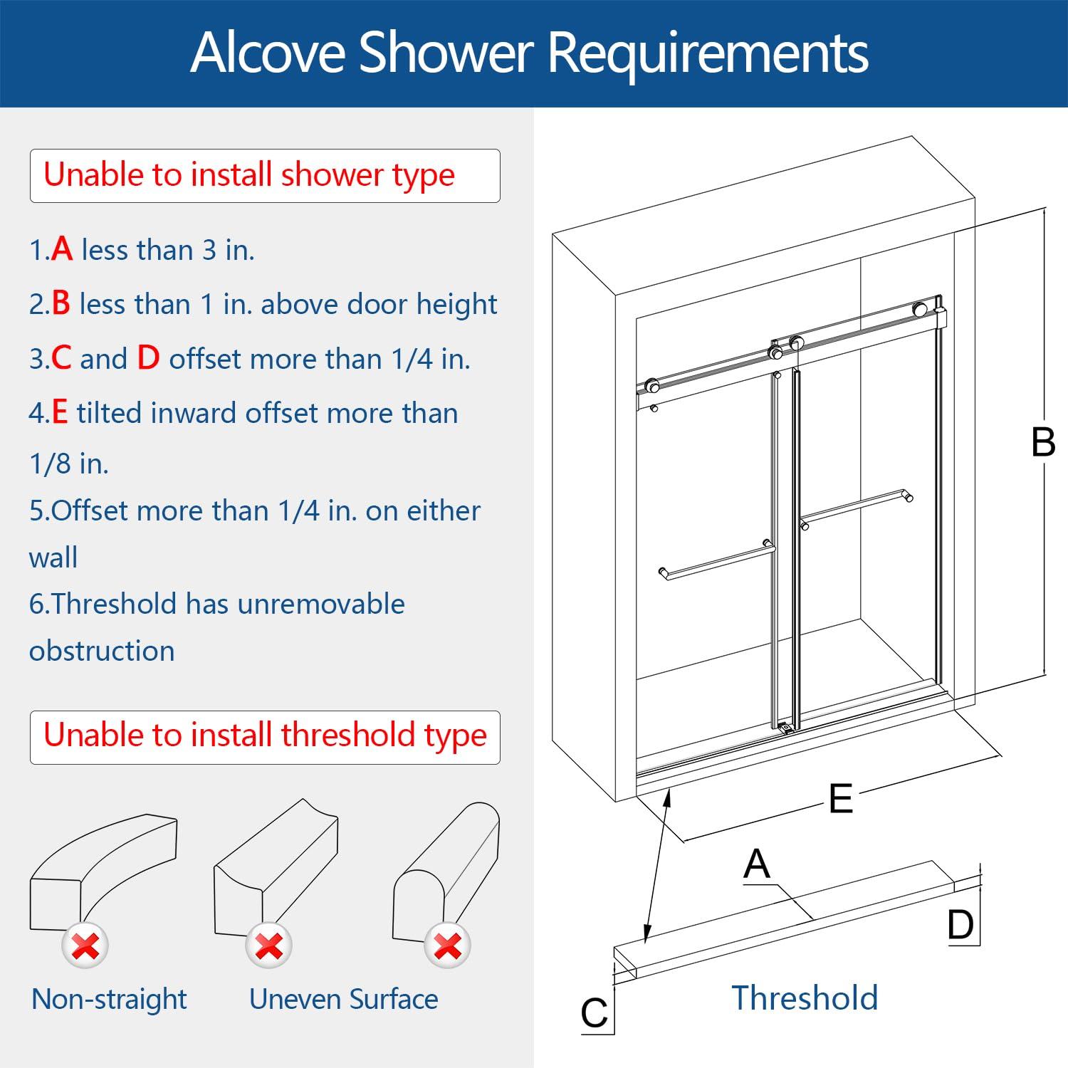Dimorphos 56-60"W x 76"H Frameless Double Sliding Shower Door with 10mm Tempered Glass Door 11DD161822LL