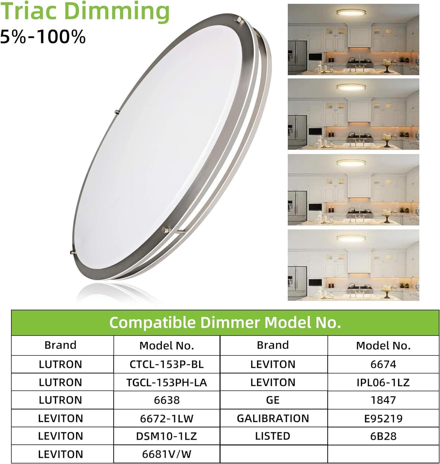 Hykolity 32 Inch Oval LED Ceiling Light, 60W, 4000LM, 2700K/3000K/3500K/4000K/5000K Adjustable, Brush Nickel Finish Dimmable Flushmount Ceiling Light for Bedroom, Living Room