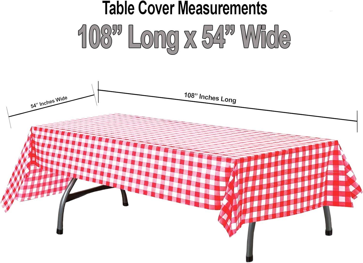 Red and White Rectangular Plastic Checkered Tablecloth Set