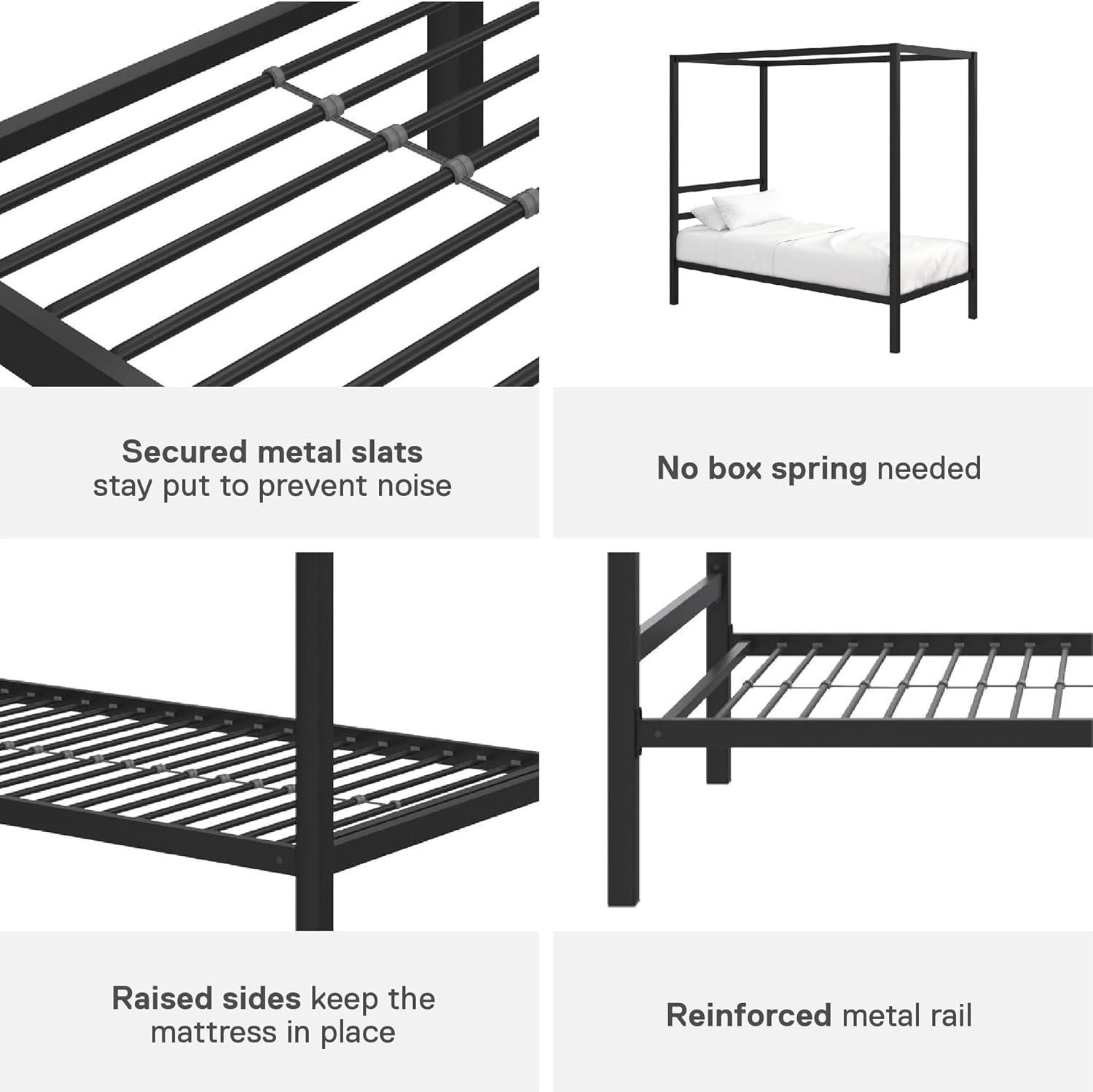 DHP Modern Metal Canopy Bed, Twin, Black