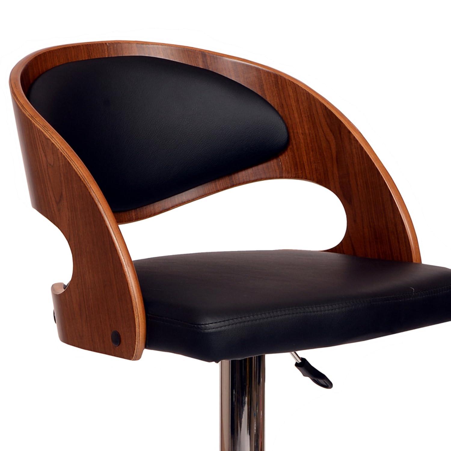 Malibu Adjustable Black Faux Leather and Walnut Swivel Bar Stool