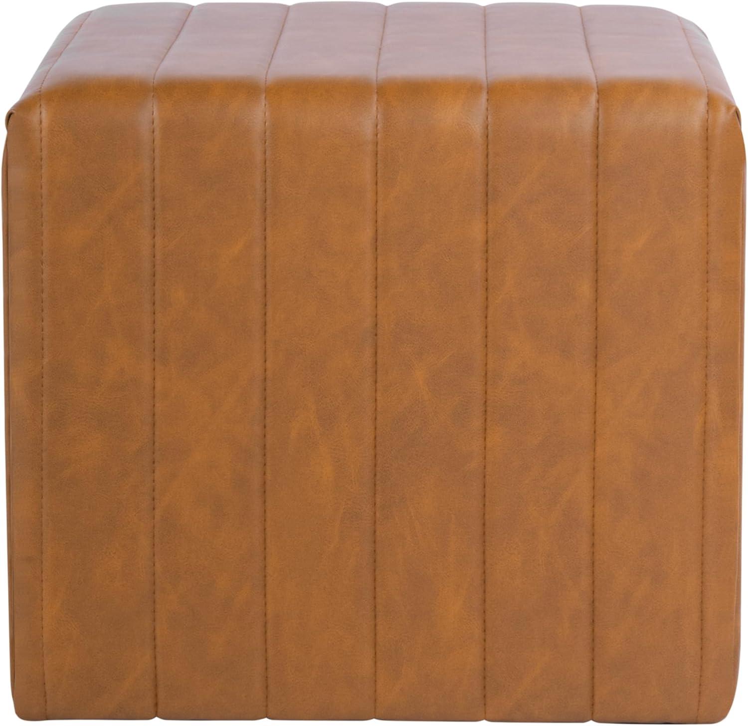 Modern Channel Ottoman Caramel Faux Leather - HomePop: Upholstered Rectangle, No Assembly Required
