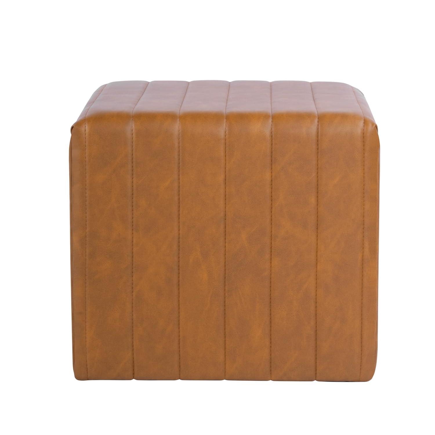 Modern Channel Ottoman Caramel Faux Leather - HomePop: Upholstered Rectangle, No Assembly Required