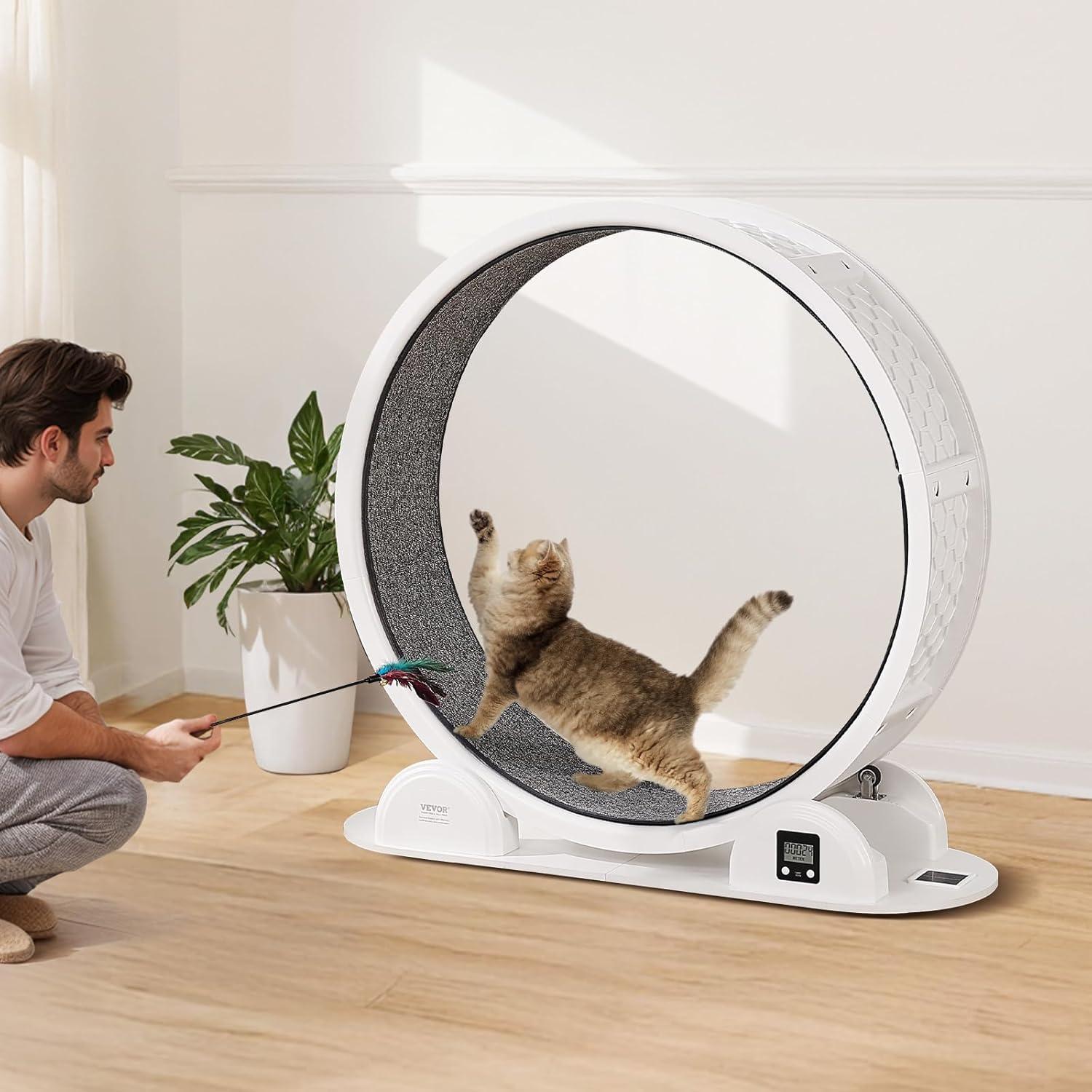 Large White and Gray ABS Cat Exercise Wheel with Pedometer