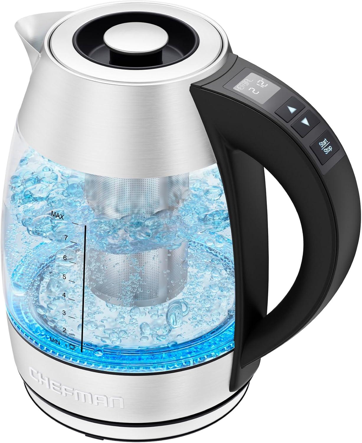 Chefman 1.8L Digital Glass Kettle with Stainless Steel Infuser