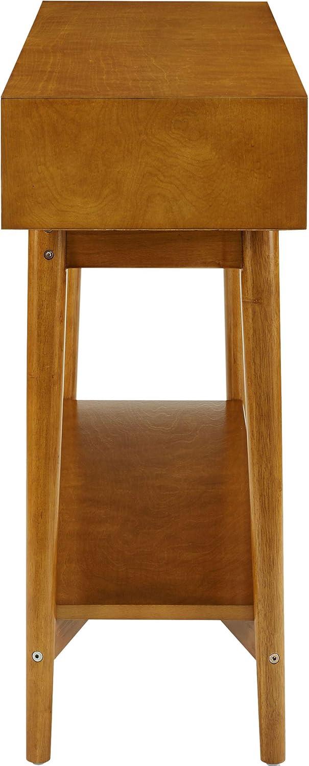 Crosley Landon Console Table Acorn: Mid-Century Modern Design, Hardwood with Open Shelf & Drawer