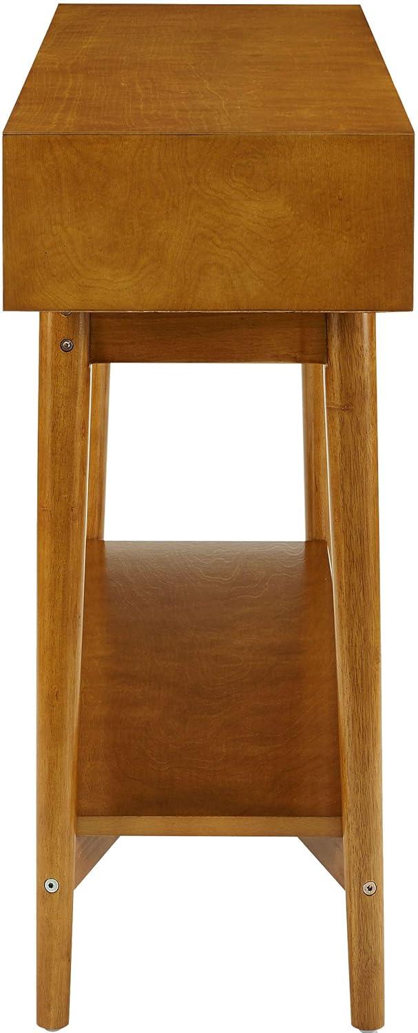 Crosley Landon Console Table Acorn: Mid-Century Modern Design, Hardwood with Open Shelf & Drawer