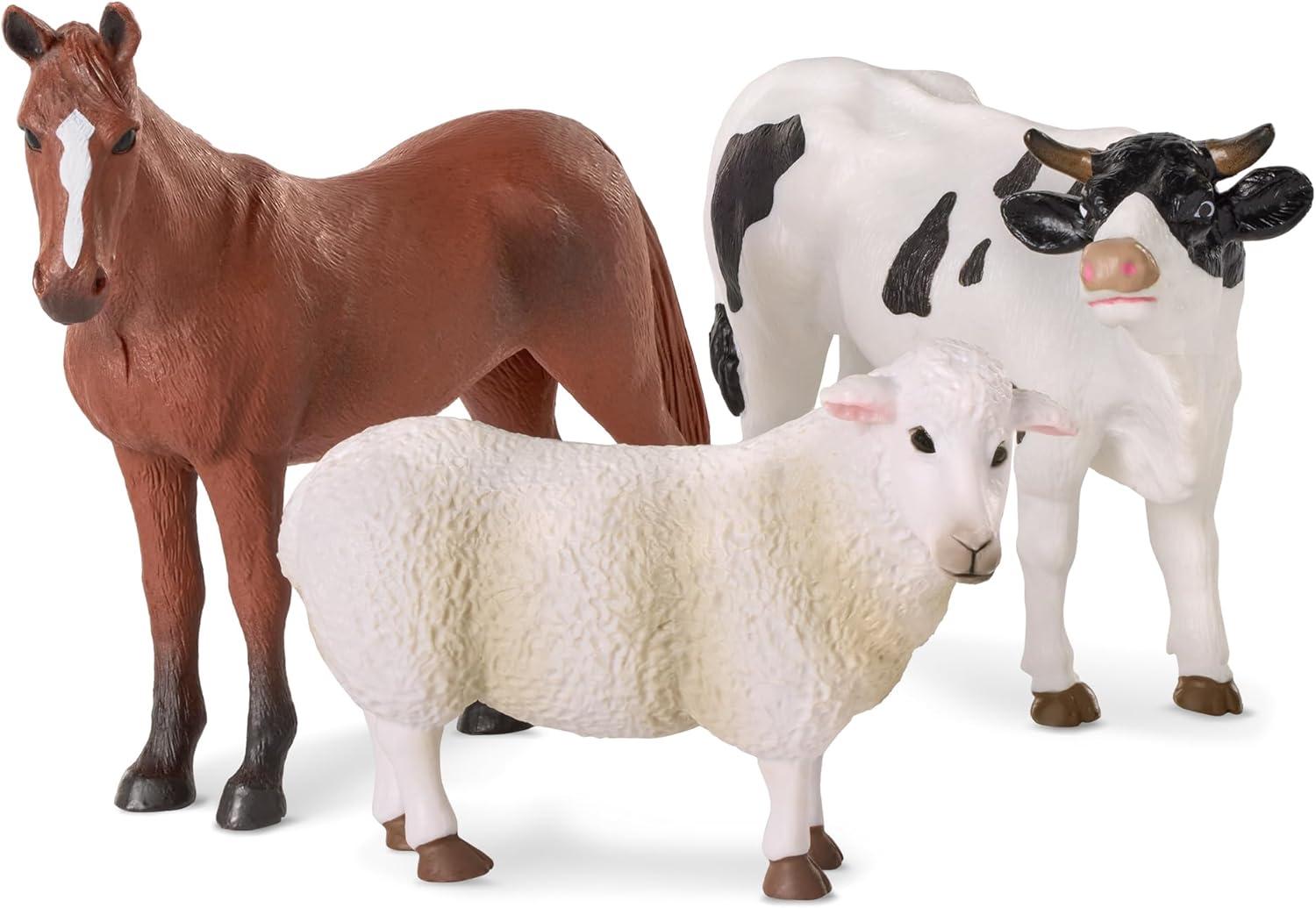 Realistic Farm Animal Figurines Set - Horse, Cow, Sheep