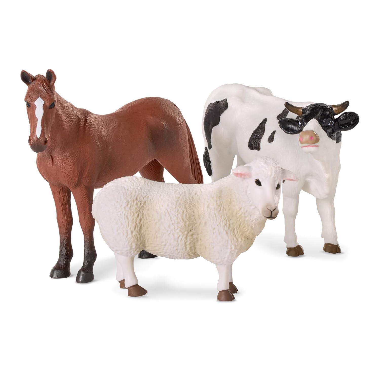 Realistic Farm Animal Figurines Set - Horse, Cow, Sheep