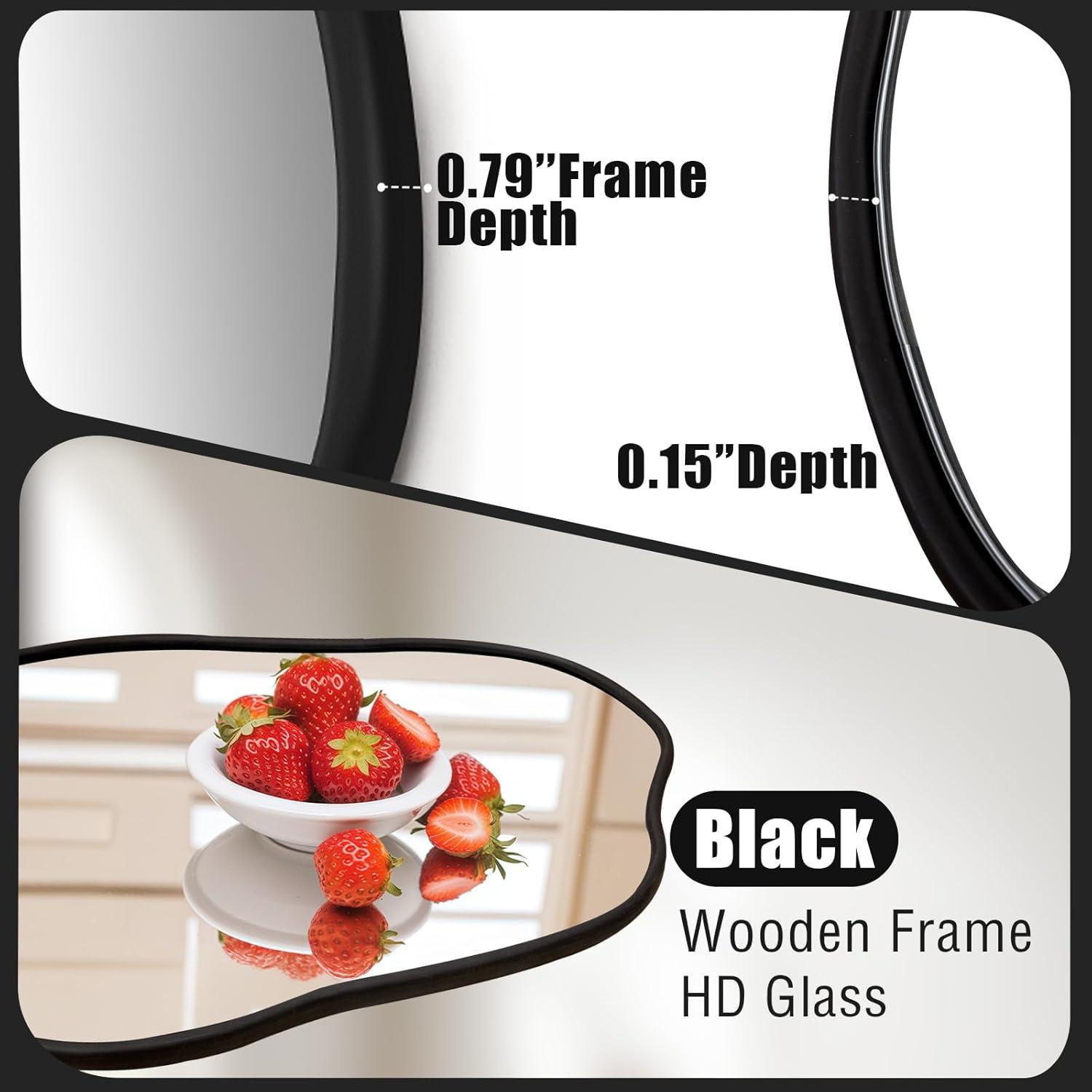 Funtouch Irregular Wall Mirrors 24"x 36" Cloud Shaped Mirrors for Bathroom, Aluminum Alloy Frame Black