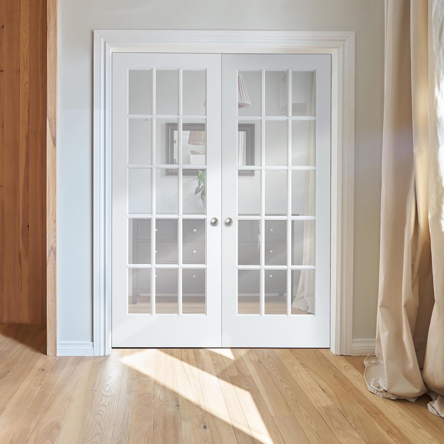 National Door Company, Interior Double Door, MDF, 72" x 84", 15 Lite True Divided, Clear Glass Collection, Both Active
