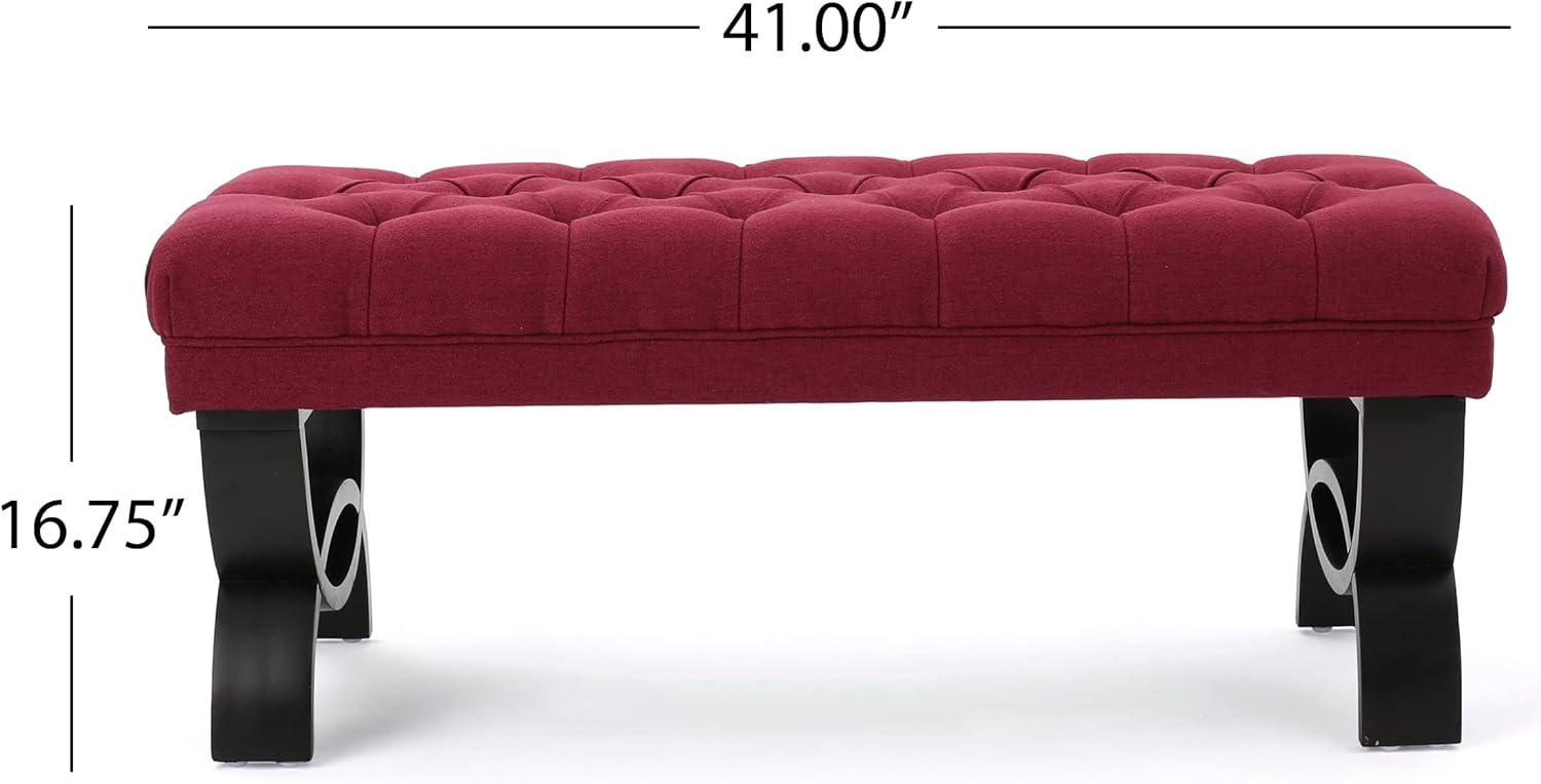 Scarlett Tufted Red Fabric Ottoman Bench with Black Legs