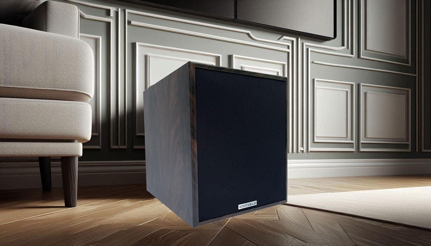 Rockville Rock Shaker Dark Wood 800w 12" Powered Home Theater Subwoofer Sub