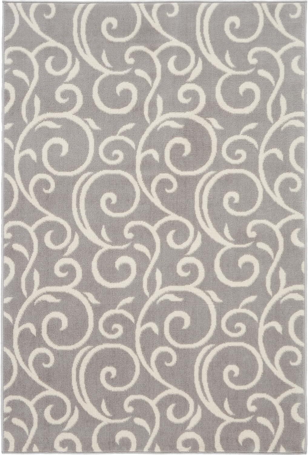 Abstract Vines Gray Hand-Knotted 4'x6' Reversible Area Rug