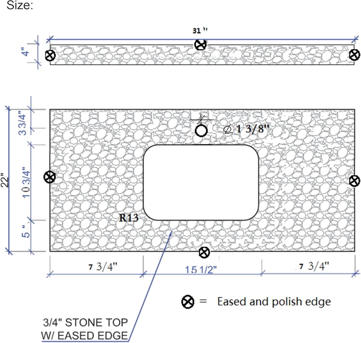 31 Inch Bathroom Vanity Top Stone, Carrara White Engineered Marble Stone Vanity Sink Top with Undermount Ceramic Sink and Back Splash with Single Hole for Bathrom Cabinet (31"x22"(Single Hole))