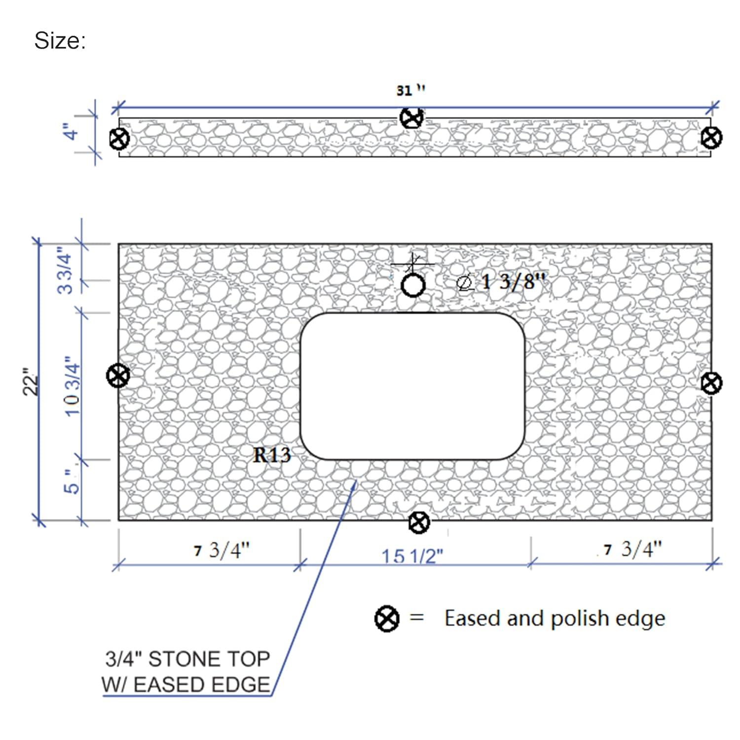 31 Inch Bathroom Vanity Top Stone, Carrara White Engineered Marble Stone Vanity Sink Top with Undermount Ceramic Sink and Back Splash with Single Hole for Bathrom Cabinet (31"x22"(Single Hole))