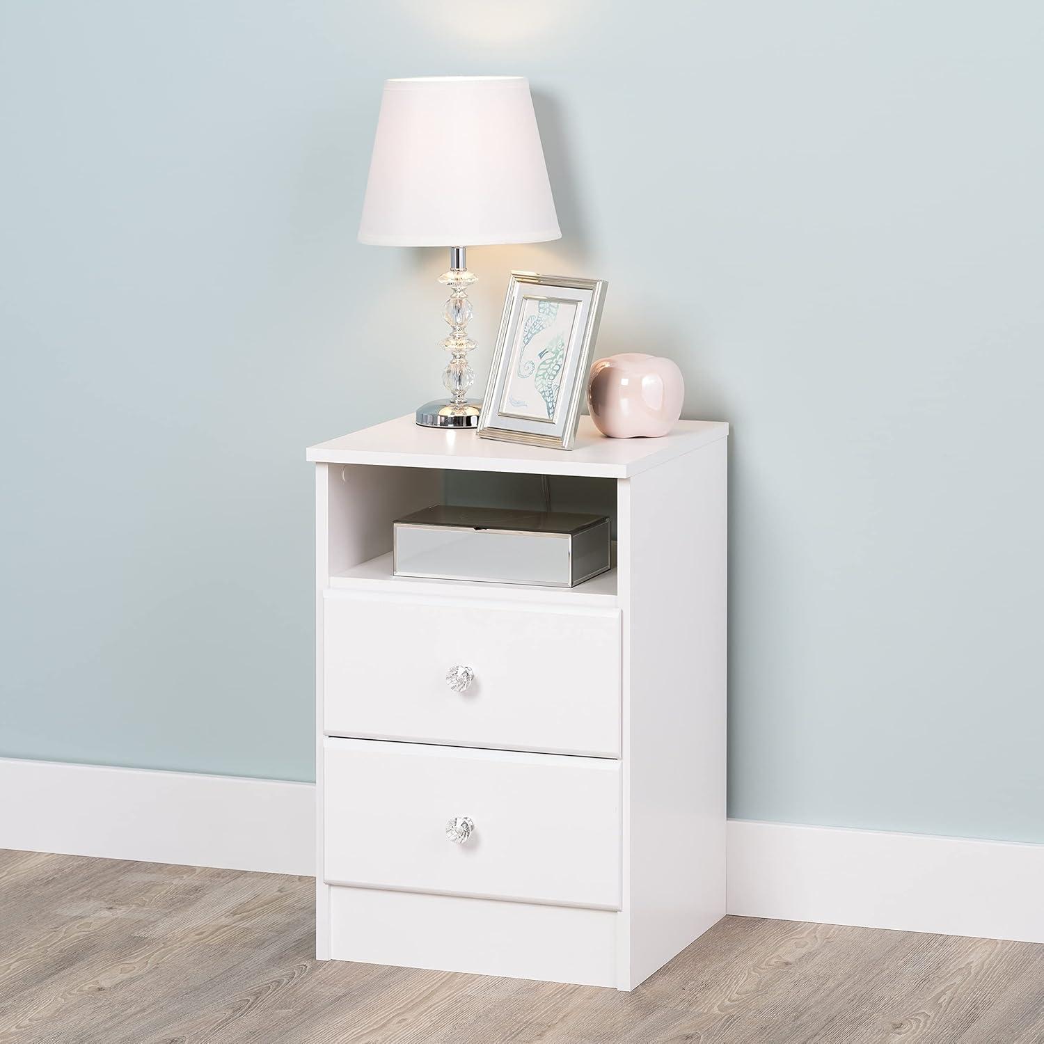 Prepac Astrid 2 Drawer Nightstand White: Modern Style, MDF, Includes Anti-Tip Hardware, for All Ages