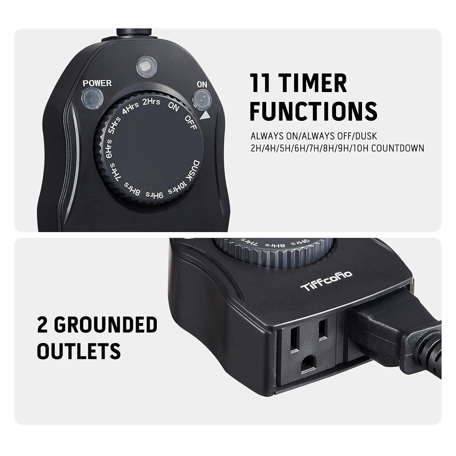Outdoor Timer Outlet, Dusk to Dawn Light Sensor Timer, Outdoor Light Timer for Electrical Outlets Weatherproof, 2 Grounded Outlets for Christmas Lights, 15A 1/2HP, CSA Listed (1 Pack)