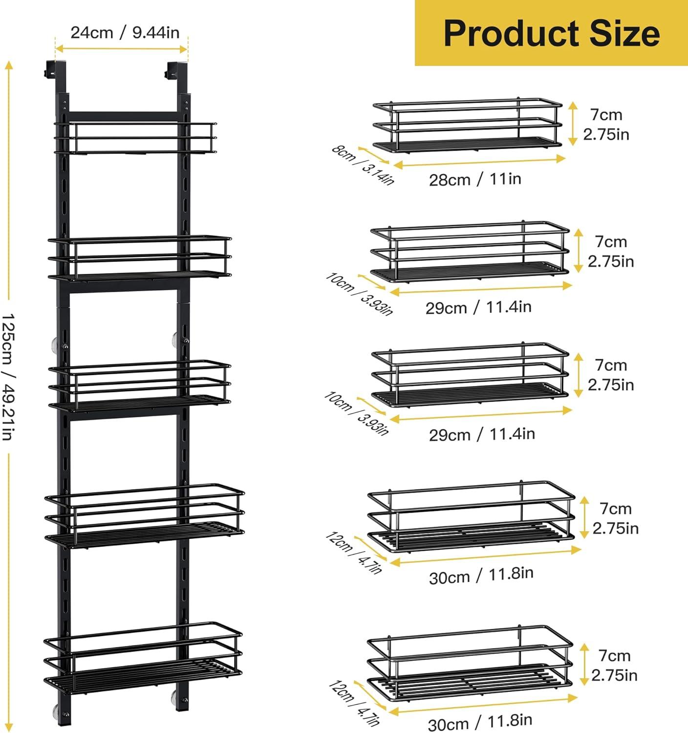 Black Metal 5-Tier Adjustable Over-the-Door Pantry Organizer