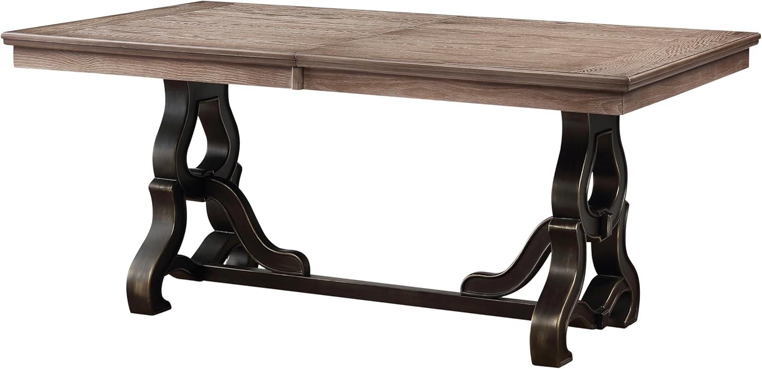 Acme Nathaniel Rectangular Wooden Trestle Dining Table in Maple Indoor