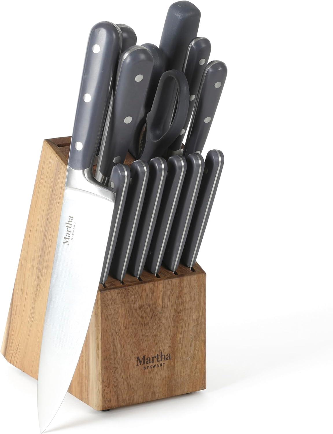 Martha Stewart Eastwalk 14pc Stainless Steel Cutlery Set Acacia Wood Block