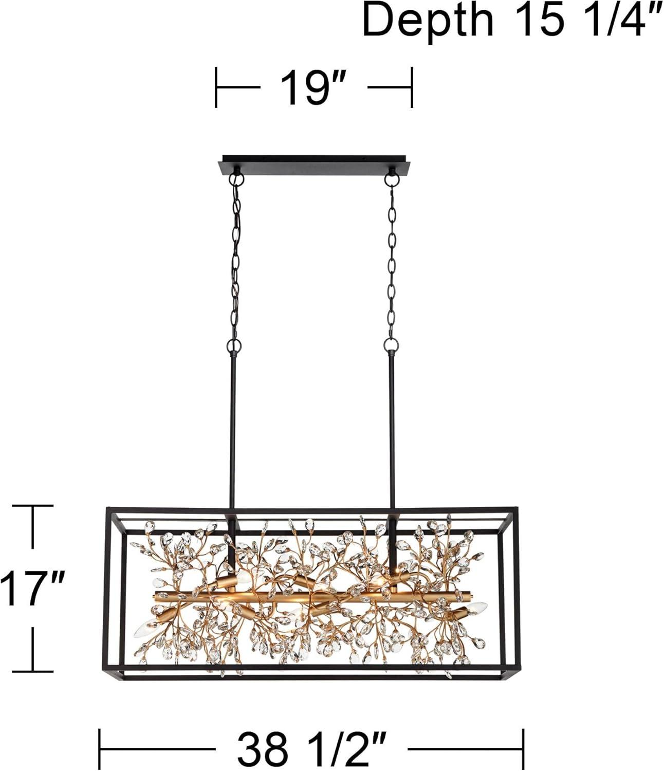 Possini Euro Design Carrine Black Gold Linear Pendant Chandelier 38 1/2" Wide Modern Clear Crystal 8-Light Fixture for Dining Room Kitchen Island Home