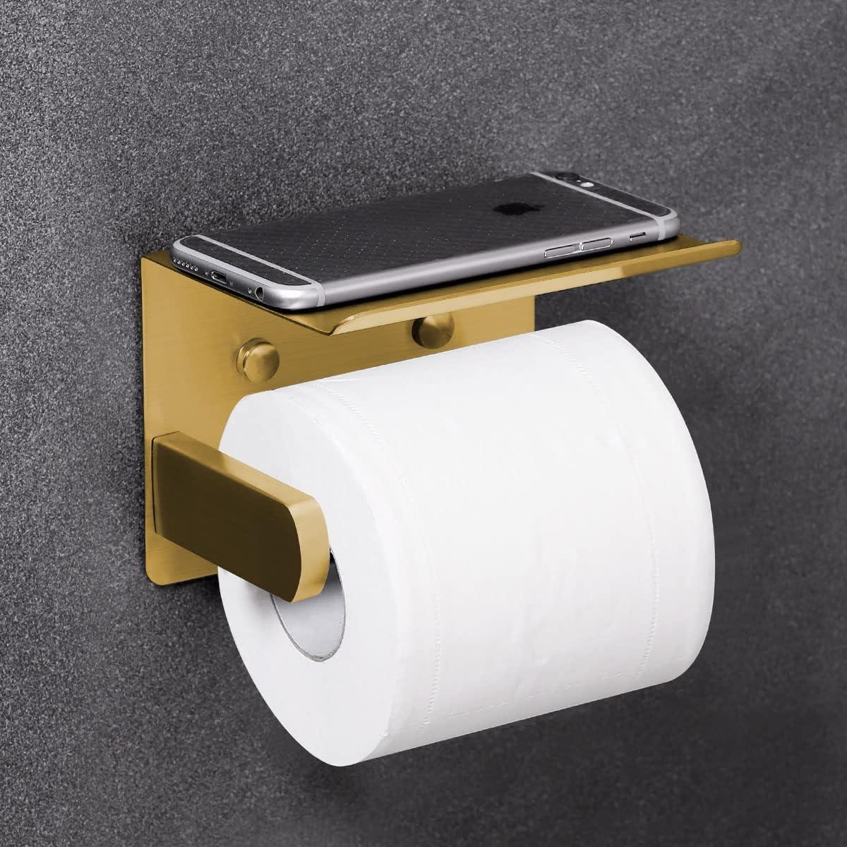 Gold Stainless Steel Self-Adhesive Toilet Paper Holder with Shelf