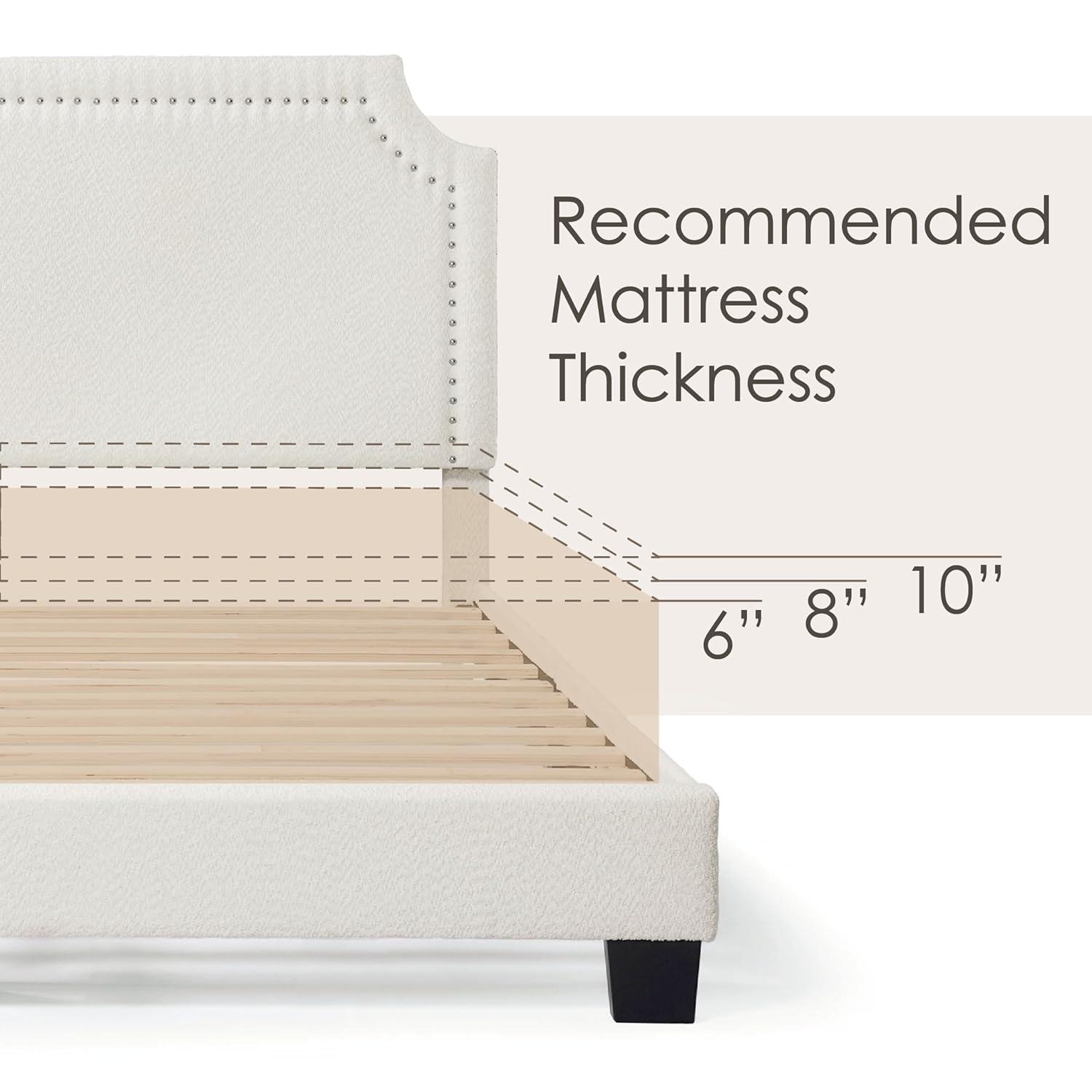 24/7 Shop At Home Queen Heartwild Modern Boucle Upholstered Nailhead Trim Platform Bed White: Polyester, Wood Frame, No Box Spring Needed