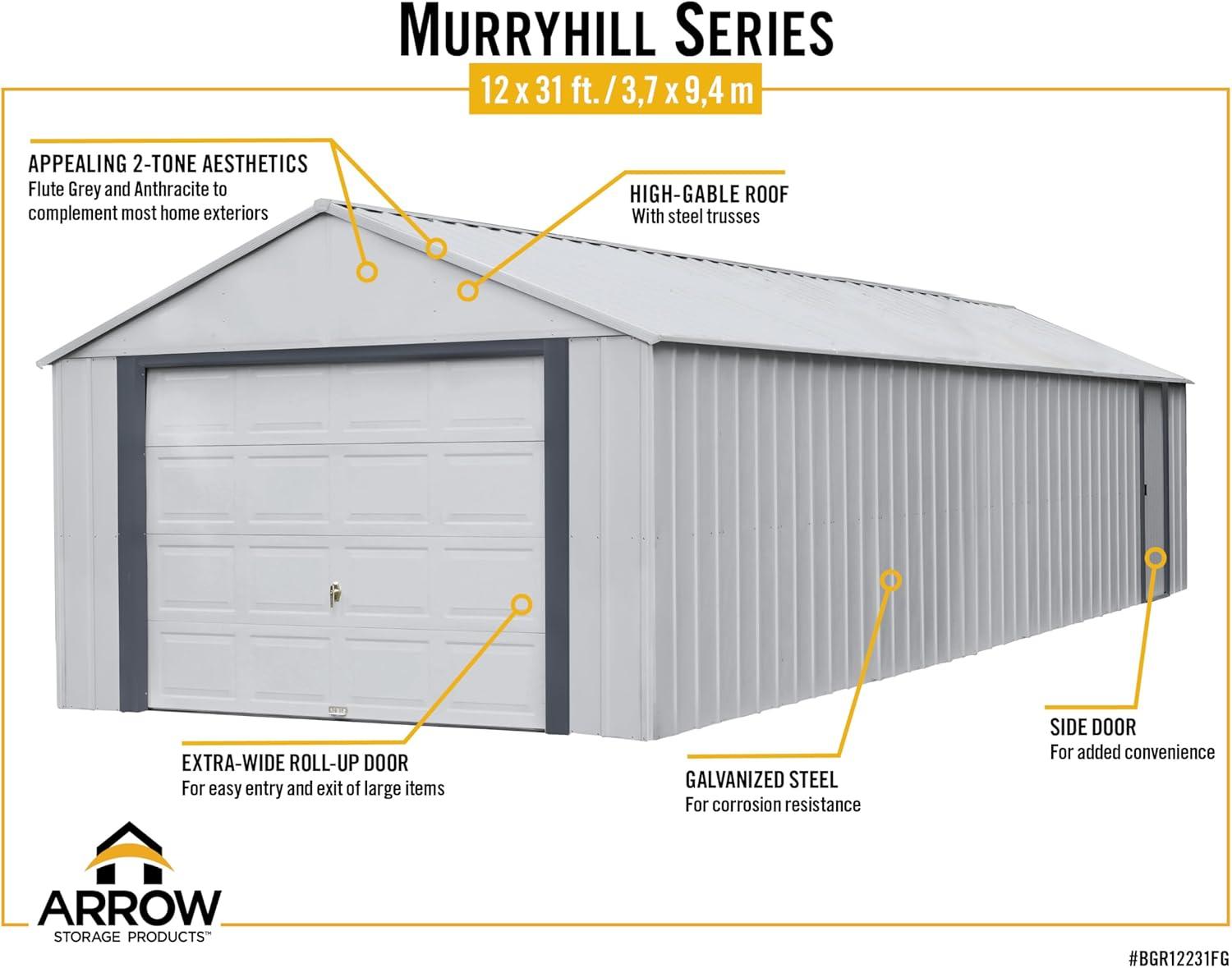 Murryhill 12' x 31' Gray Galvanized Steel Garage Kit with Shelving