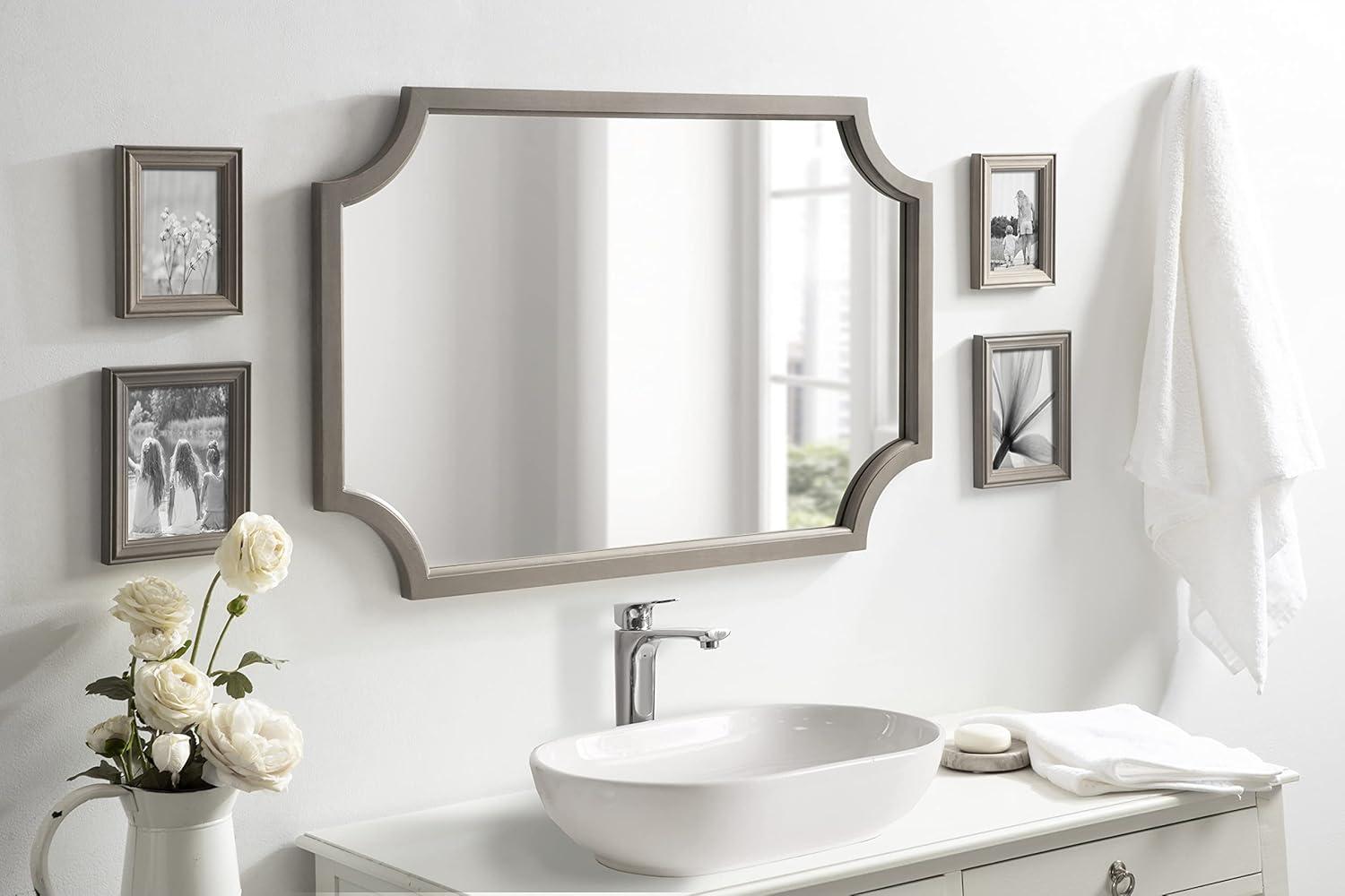 Kate & Laurel All Things Decor 24"x36" Hogan Framed Scallop Wall Mirror Gray: Modern Design, No Assembly Required
