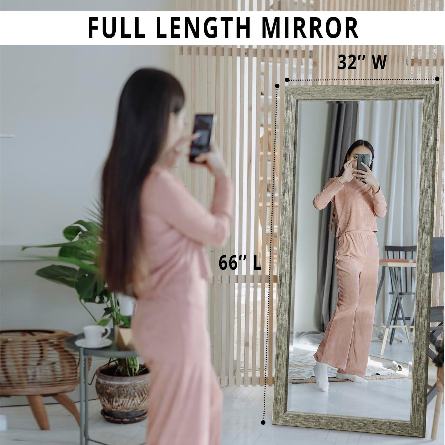 Rustic Green-Gray Full Length Wood Floor Mirror