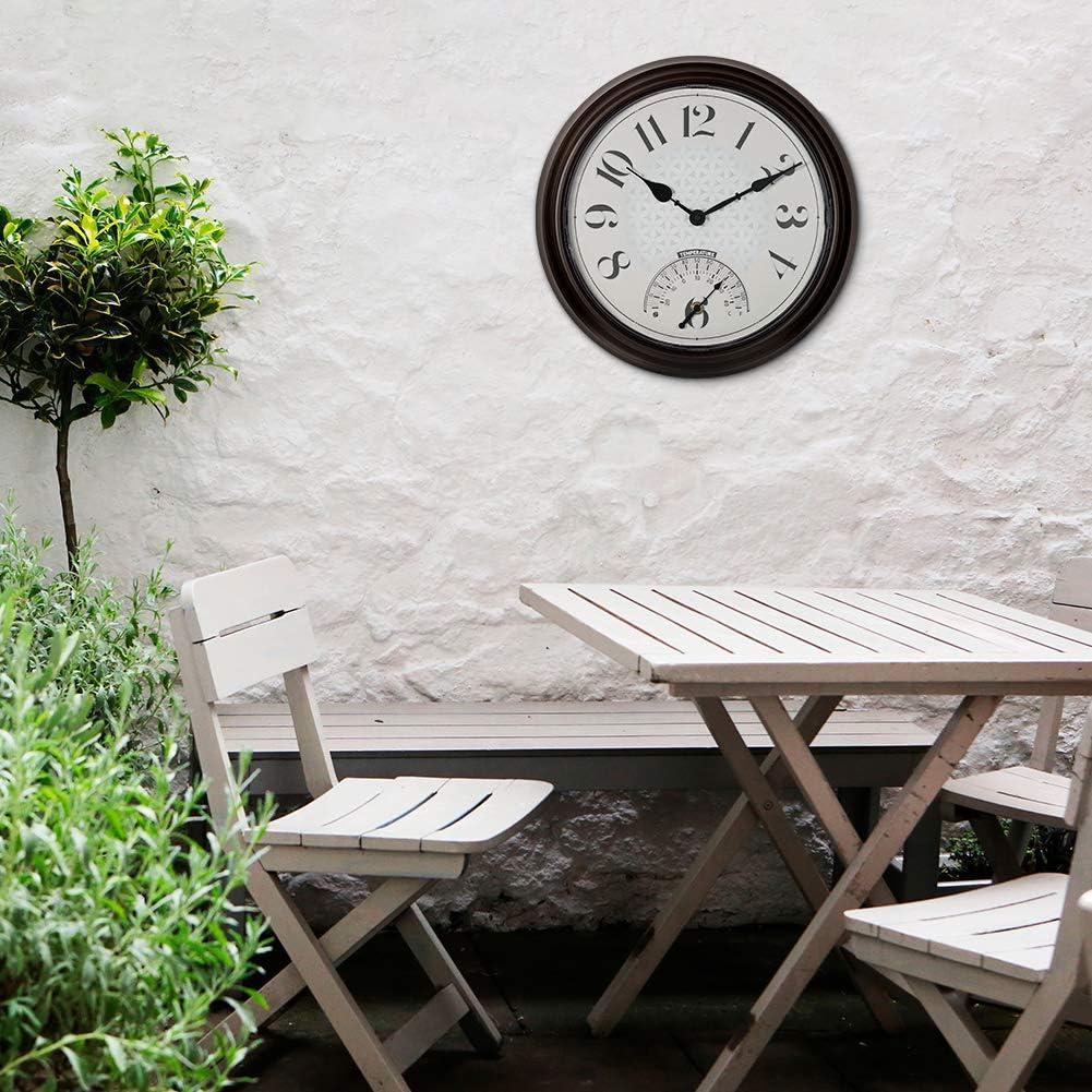 Presentime & Co. 14" in/Outdoor Luminous Wall Clock with Thermometer, Weather Thermometer, Night Light with Smart Sensor - Oil Rubbed Bronze Finish, Outdoor Lights & Decoration.