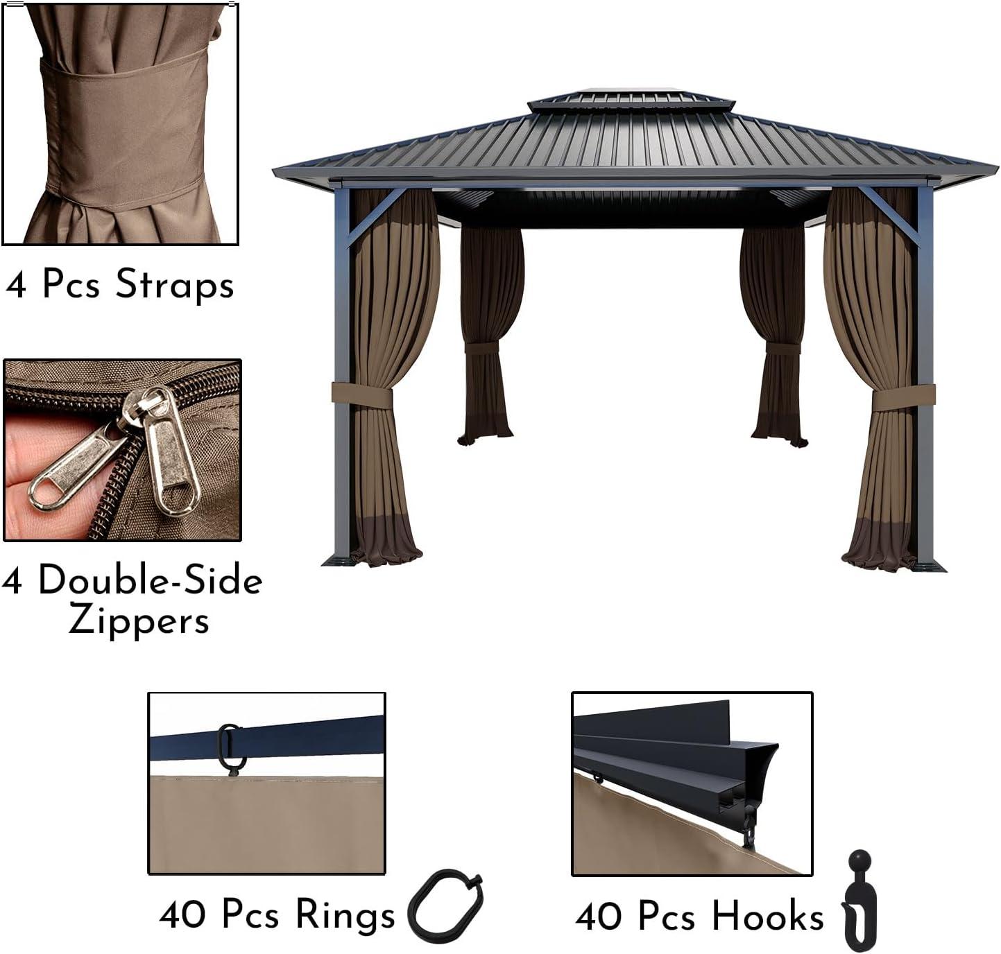 COWVIE 4-Panel 10' x 10' Gazebo Replacement Curtains, Patio Privacy Sidewalls with Double Zipper, Replacement for Outdoor Gazebo Canopy (Curtain Only)