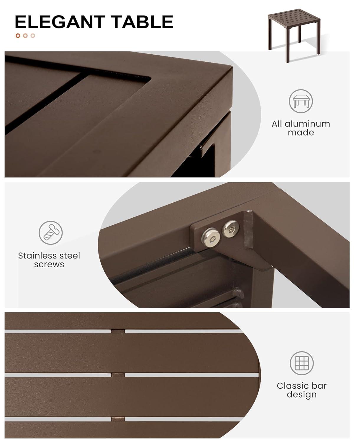 3pc Outdoor Five Position Adjustable Curved Aluminum Lounge Set Brown - Crestlive Products: Weather-Resistant Patio Furniture Set with Side Table