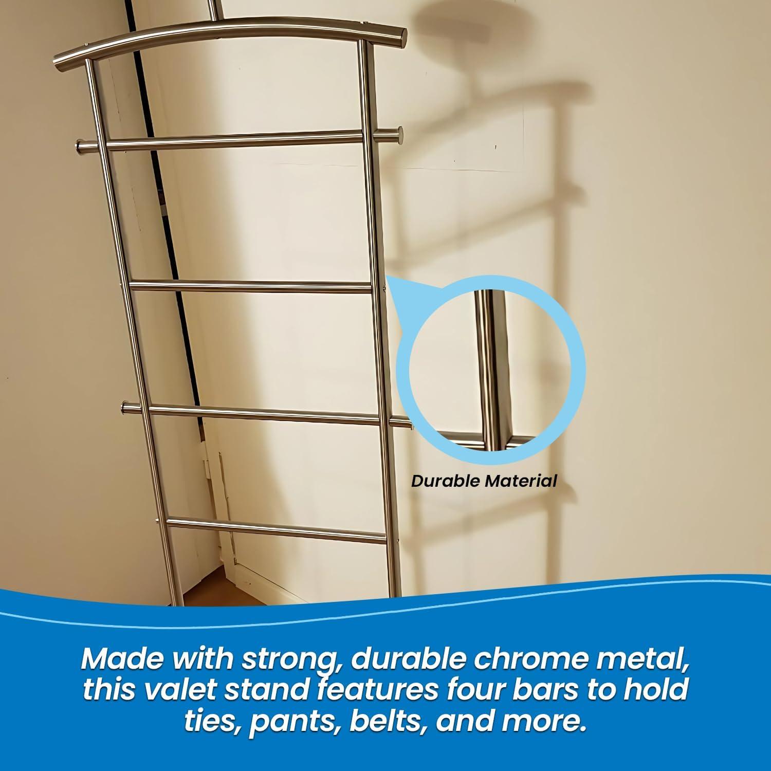 Chrome Metal Suit Valet Stand with Accessory Shelf