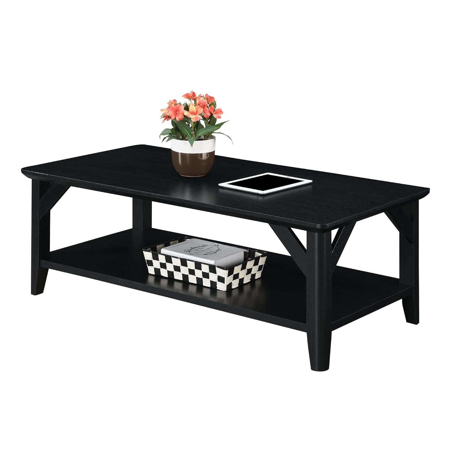 Convenience Concepts Storage Particle Board Coffee Table with Shelf, Black