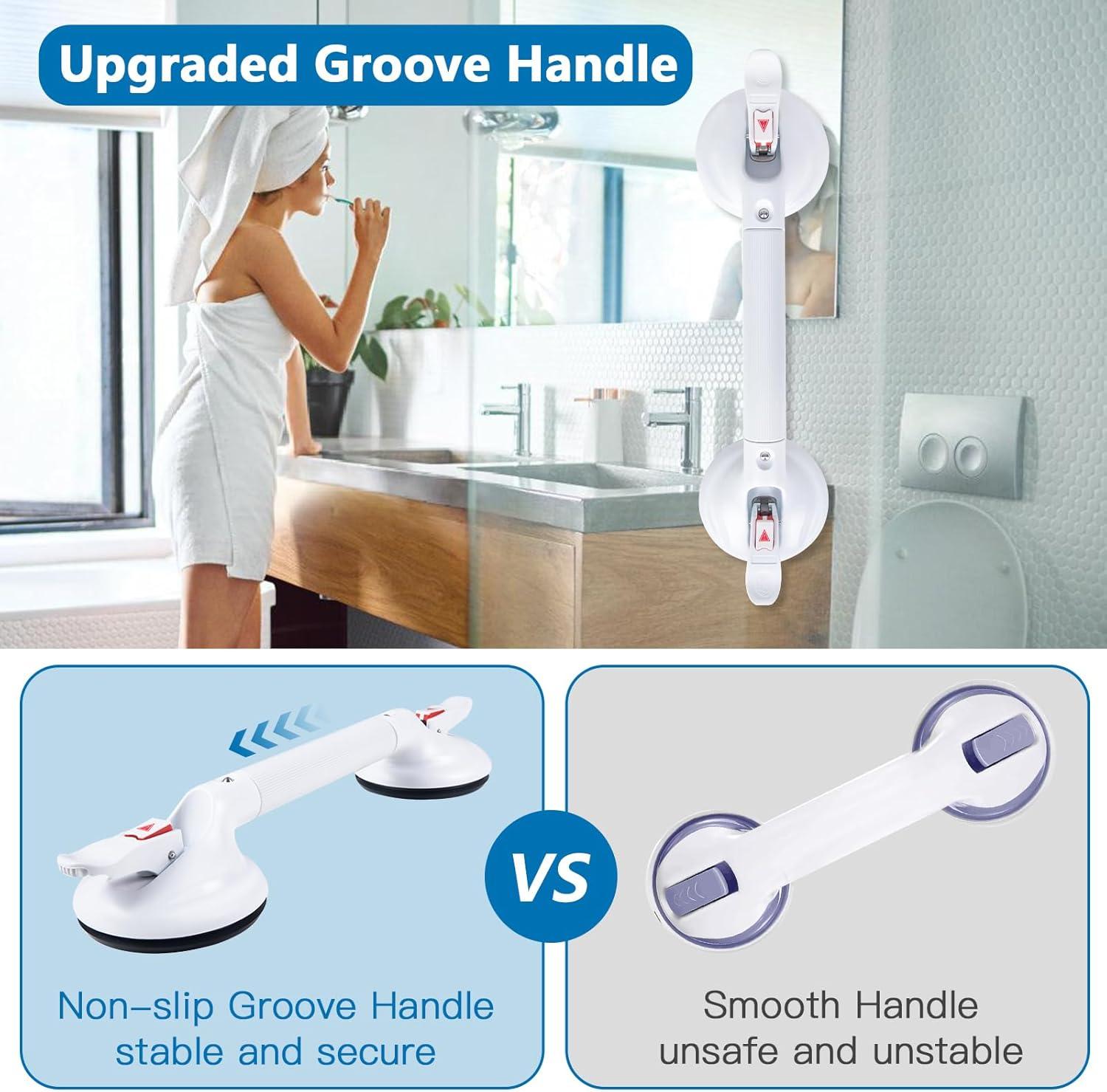 19inch Upgrade Suction Shower Grab Bar, Portable Shower Handle Bar Suction Grip Bar Bathtub Handle with Strong Hold Suction Cup Fitting and Rapid Release for Bathroom(Max Capacity :300lb