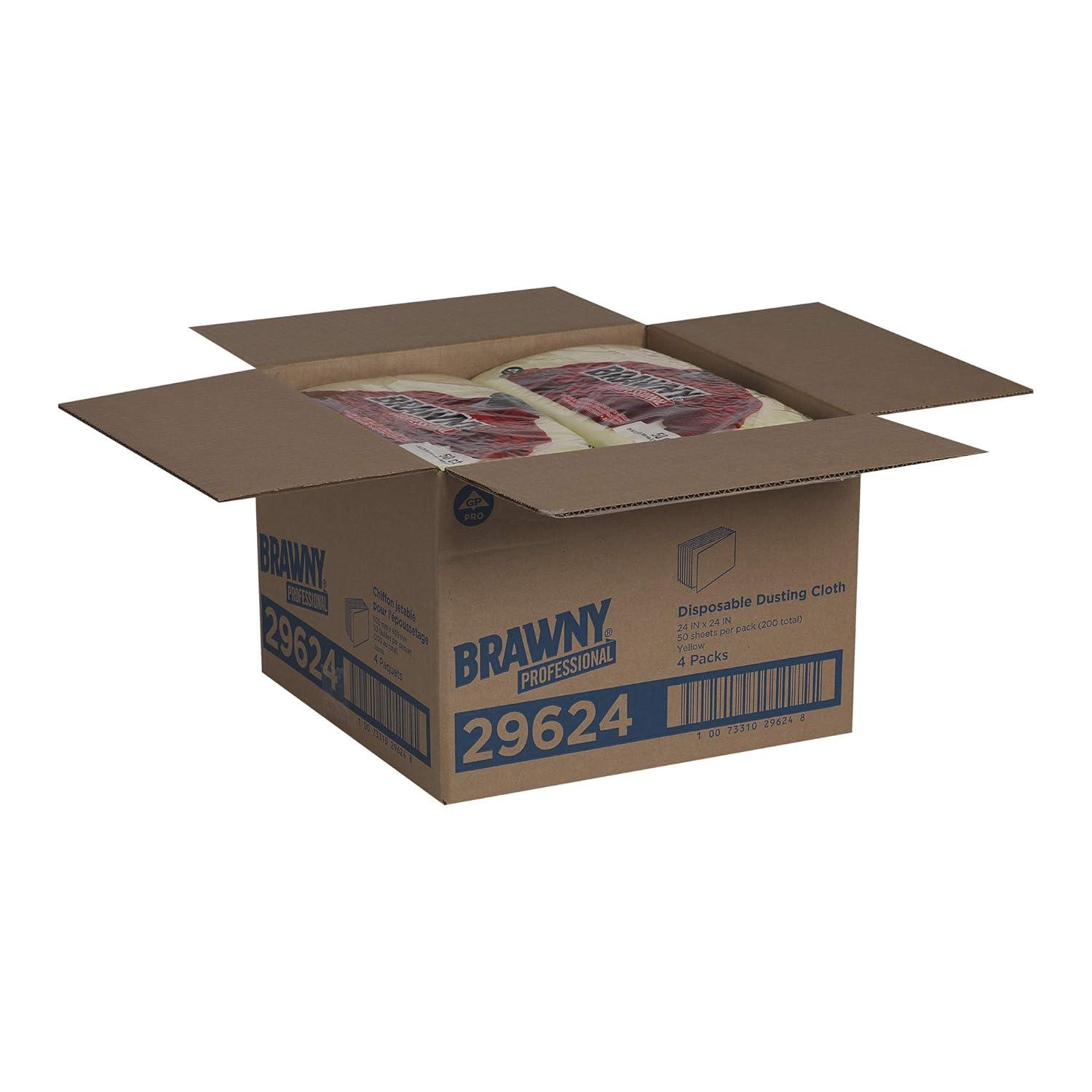 Brawny Industrial Dusting Cloths, Quarterfold, 24X24, Yellow, 50/Pk, 4/Ct