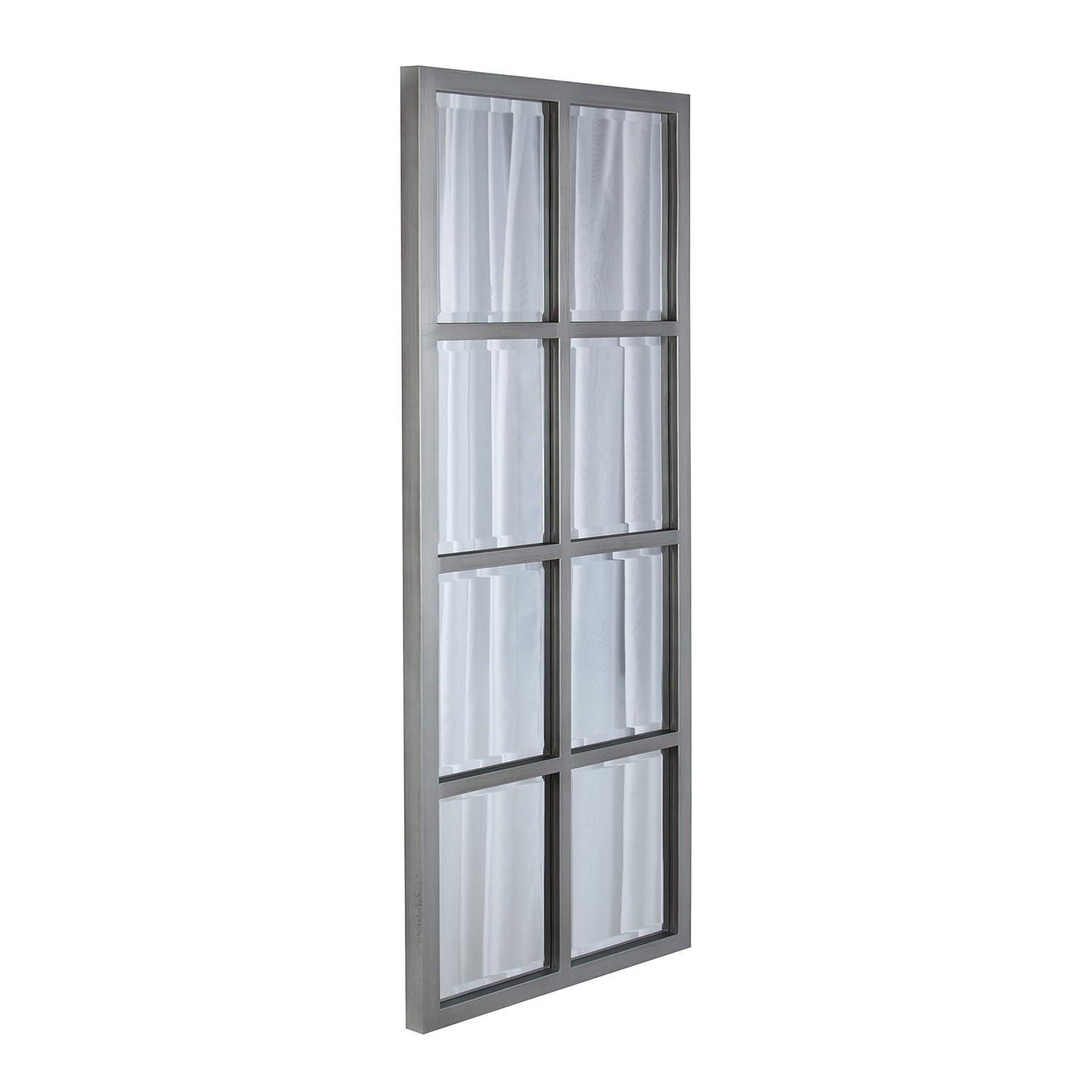 17" x 42" Stryker Windowpane Framed 8-Pane Wall Mirror Silver - Kate and Laurel: Beveled, Easy Mount
